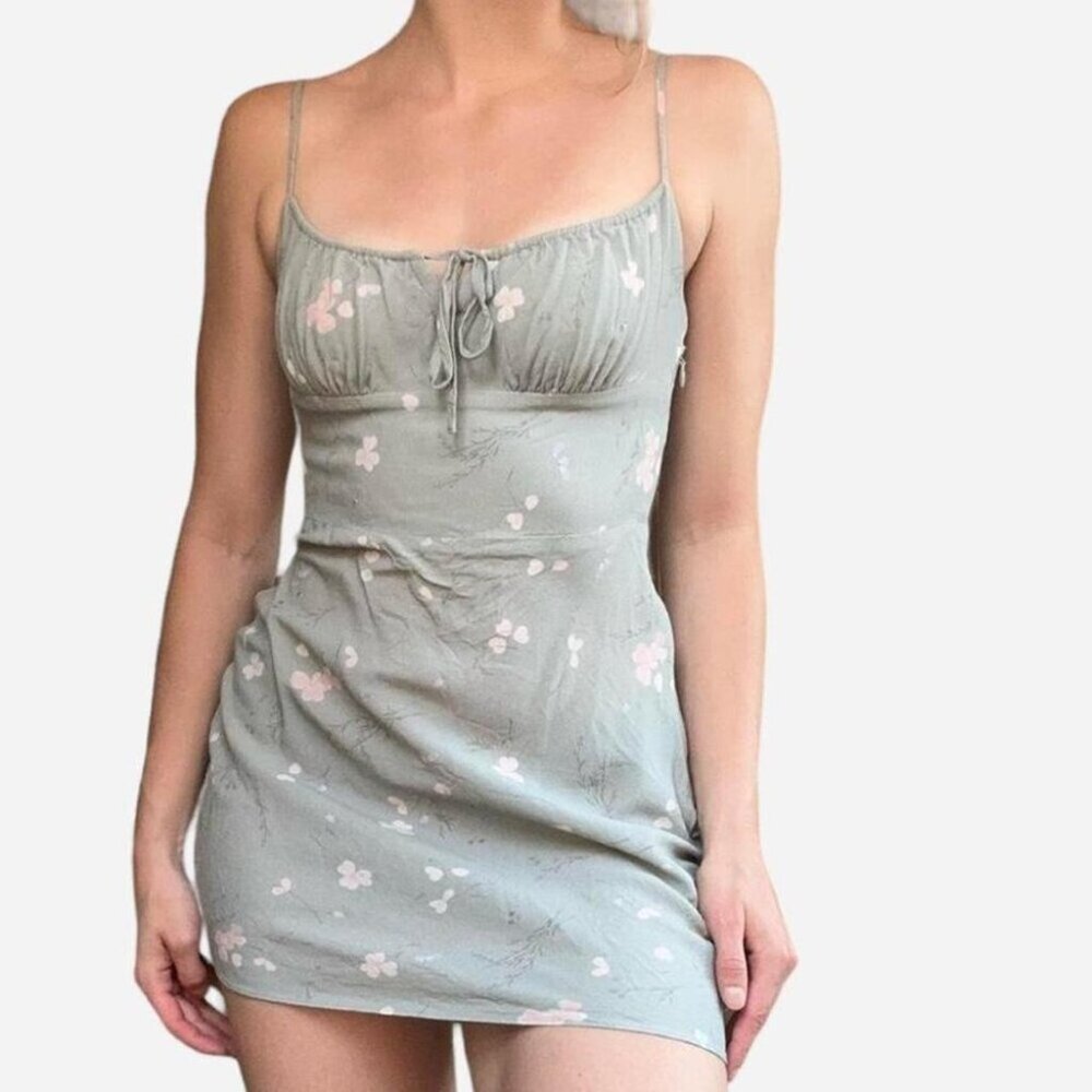 Aritzia Sage Green Floral Mini Dress